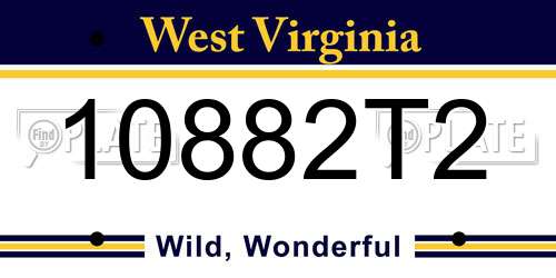 10882T2 West Virginia License Plate