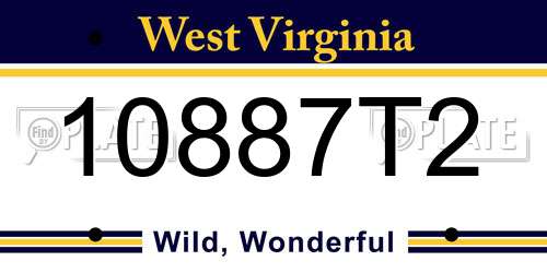 10887T2 West Virginia License Plate