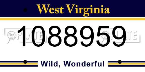 1088959 West Virginia License Plate