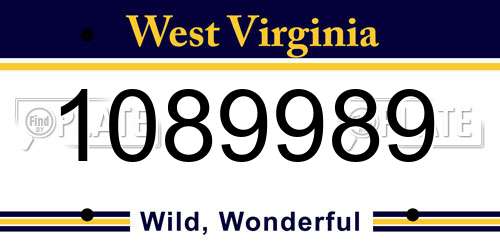 1089989 West Virginia License Plate