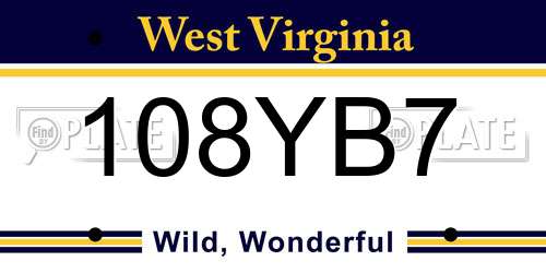108YB7 West Virginia License Plate