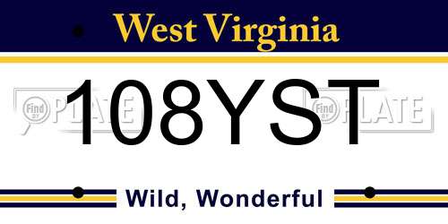108YST West Virginia License Plate