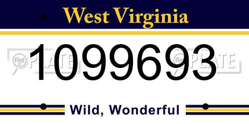 1099693 West Virginia License Plate