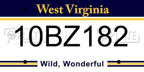 10BZ182 West Virginia License Plate
