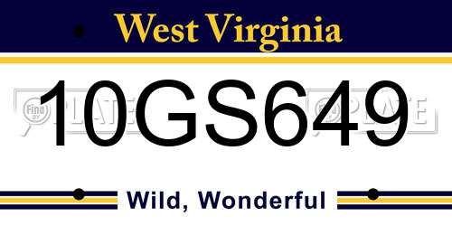 10GS649 West Virginia License Plate
