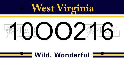 10OO216 West Virginia License Plate