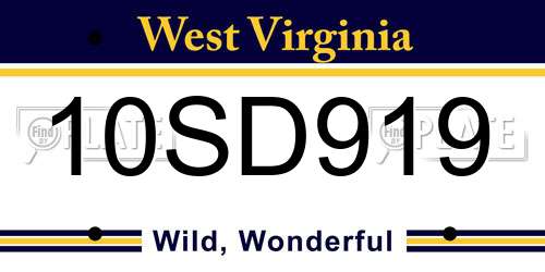 10SD919 West Virginia License Plate