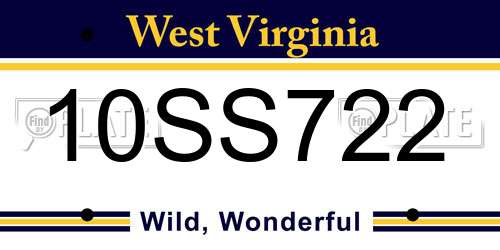 10SS722 West Virginia License Plate