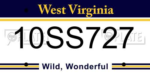 10SS727 West Virginia License Plate