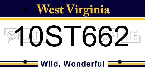 10ST662 West Virginia License Plate