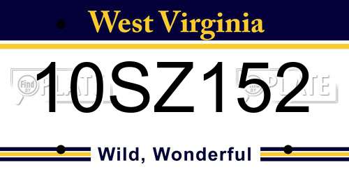 10SZ152 West Virginia License Plate
