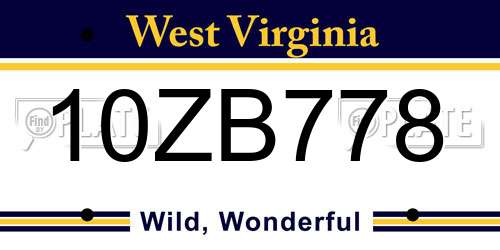 10ZB778 West Virginia License Plate