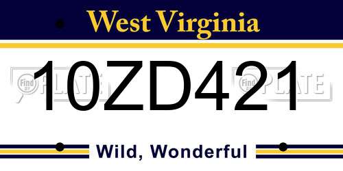 10ZD421 West Virginia License Plate