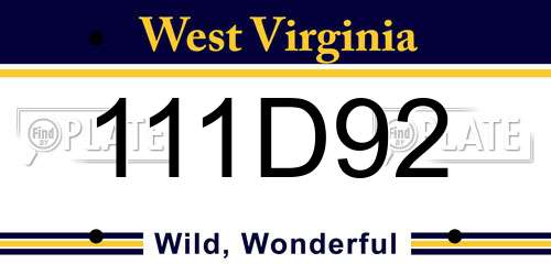 111D92 West Virginia License Plate