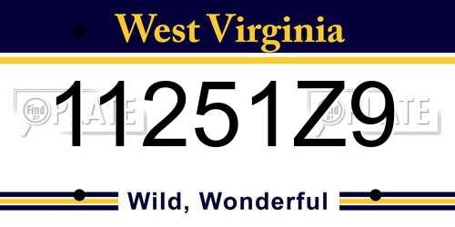 11251Z9 West Virginia License Plate