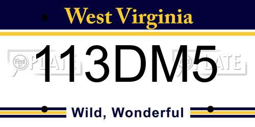 113DM5 West Virginia License Plate