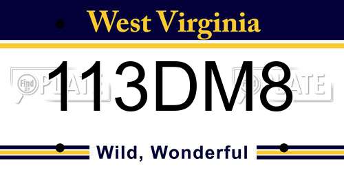 113DM8 West Virginia License Plate