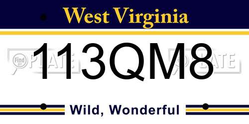 113QM8 West Virginia License Plate