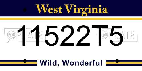11522T5 West Virginia License Plate
