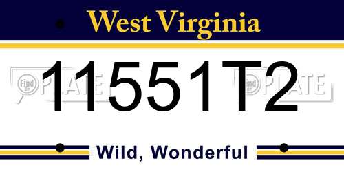 11551T2 West Virginia License Plate