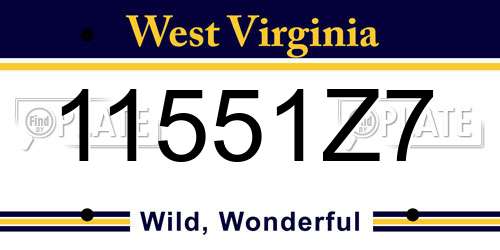 11551Z7 West Virginia License Plate
