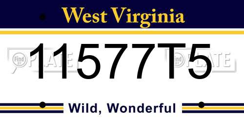 11577T5 West Virginia License Plate
