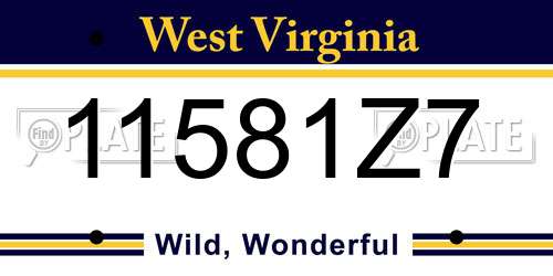 11581Z7 West Virginia License Plate