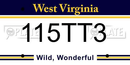 115TT3 West Virginia License Plate