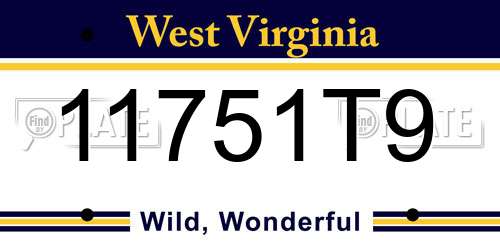 11751T9 West Virginia License Plate