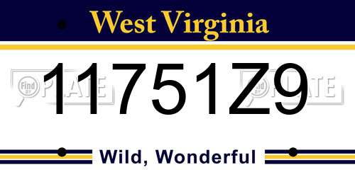 11751Z9 West Virginia License Plate