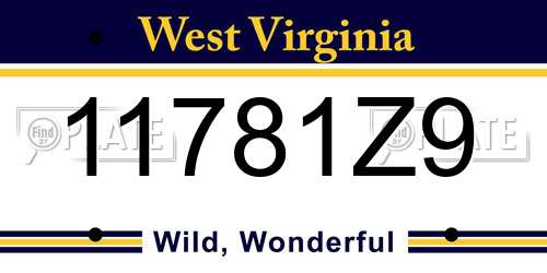 11781Z9 West Virginia License Plate