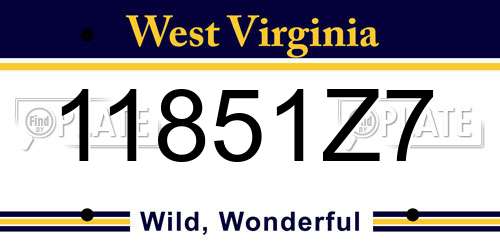 11851Z7 West Virginia License Plate