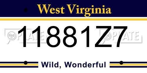 11881Z7 West Virginia License Plate