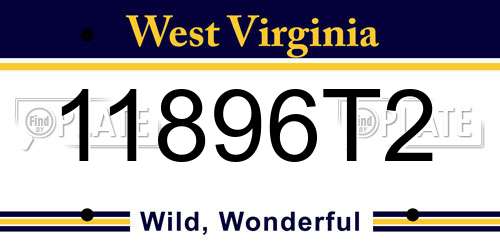 11896T2 West Virginia License Plate