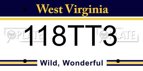 118TT3 West Virginia License Plate