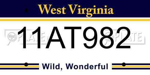 11AT982 West Virginia License Plate