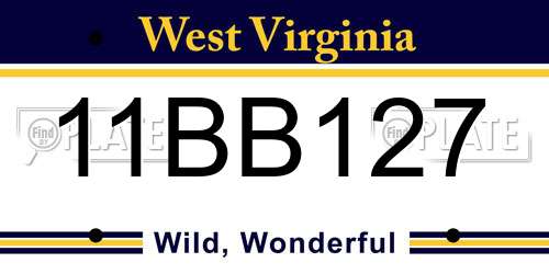 11BB127 West Virginia License Plate