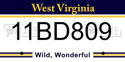 11BD809 West Virginia License Plate