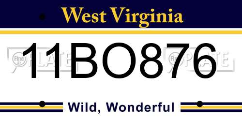 11BO876 West Virginia License Plate