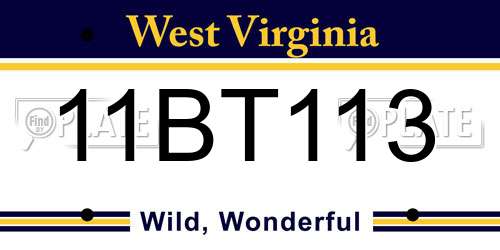 11BT113 West Virginia License Plate