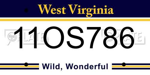 11OS786 West Virginia License Plate