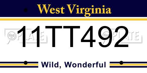 11TT492 West Virginia License Plate