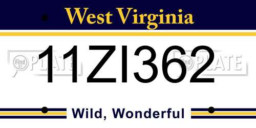 11ZI362 West Virginia License Plate