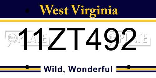11ZT492 West Virginia License Plate