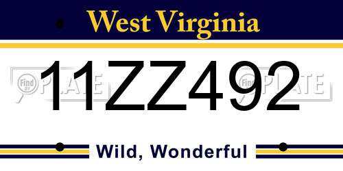 11ZZ492 West Virginia License Plate