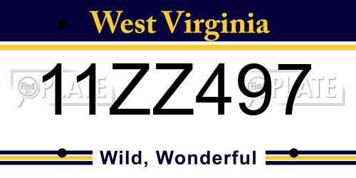 11ZZ497 West Virginia License Plate