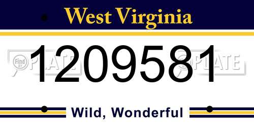 1209581 West Virginia License Plate