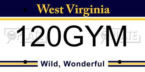 120GYM West Virginia License Plate