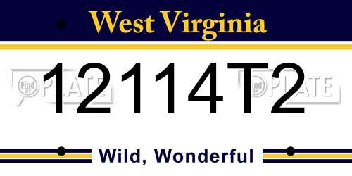 12114T2 West Virginia License Plate