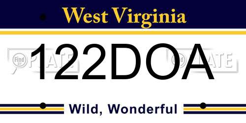 122DOA West Virginia License Plate